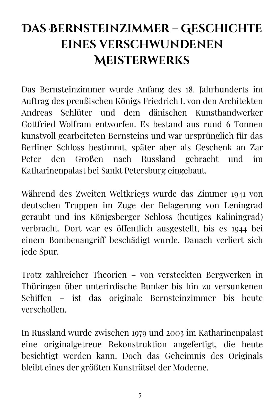 Das Bernsteinzimmer – Geschichte eines verschwundenen Meisterwerks · Buchseite 5
