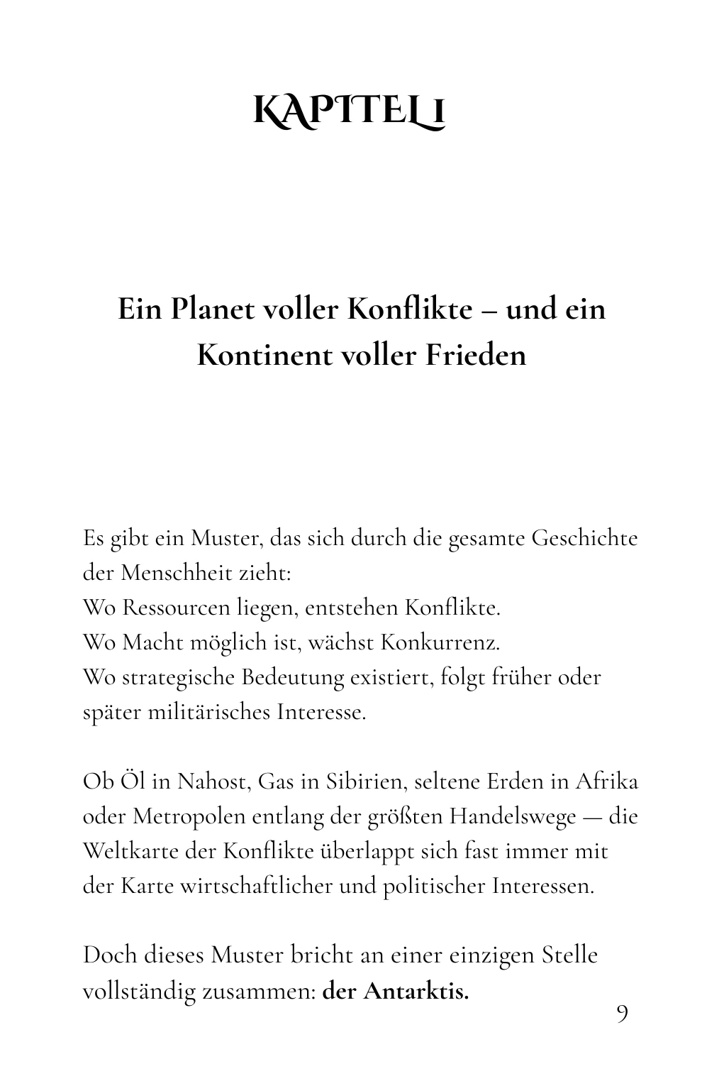 Kapitel 1: Ein Planet voller Konflikte – und ein Kontinent voller Frieden · Buchseite 9
