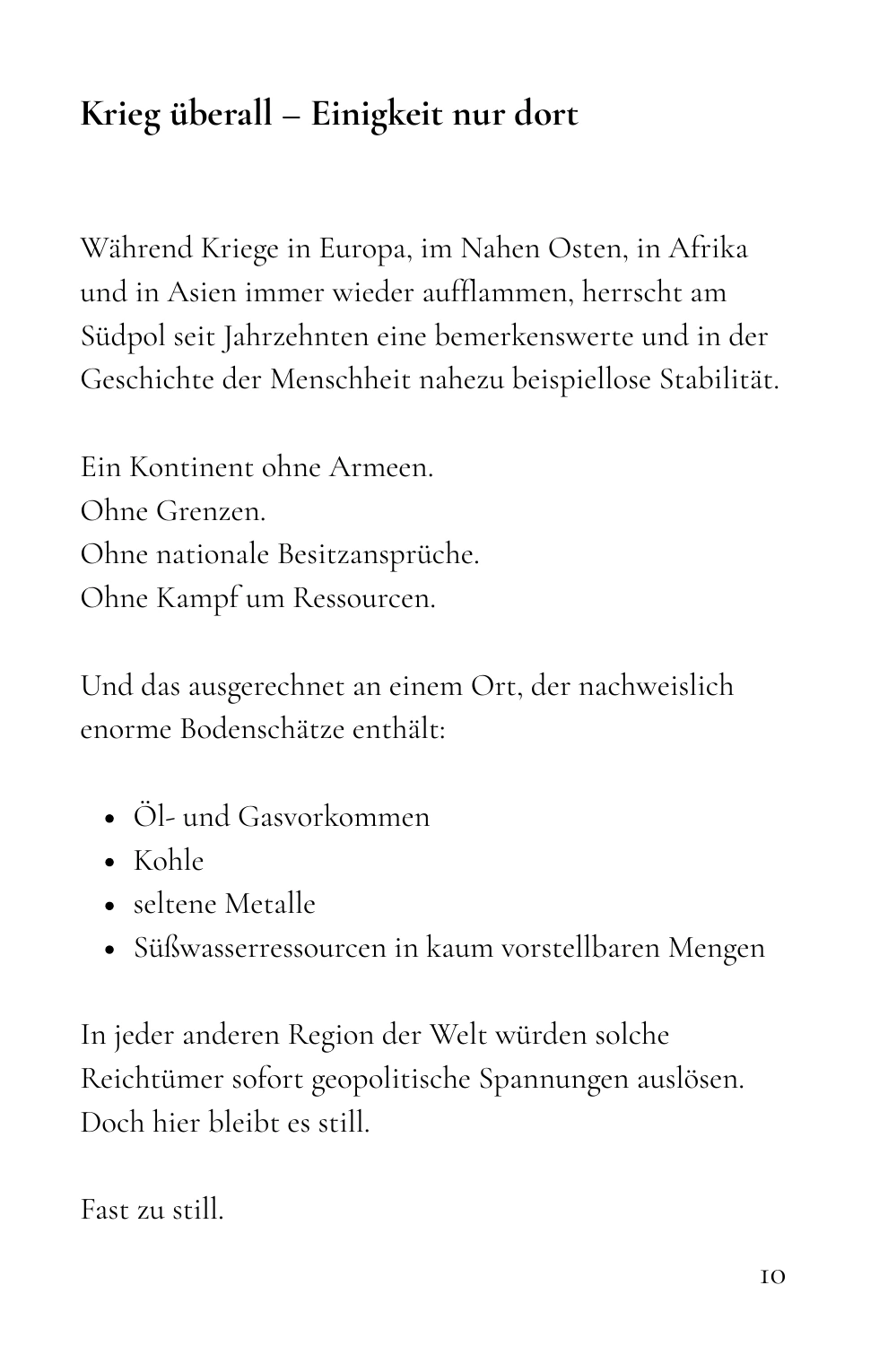 Kapitel 1: Ein Planet voller Konflikte – und ein Kontinent voller Frieden · Buchseite 10