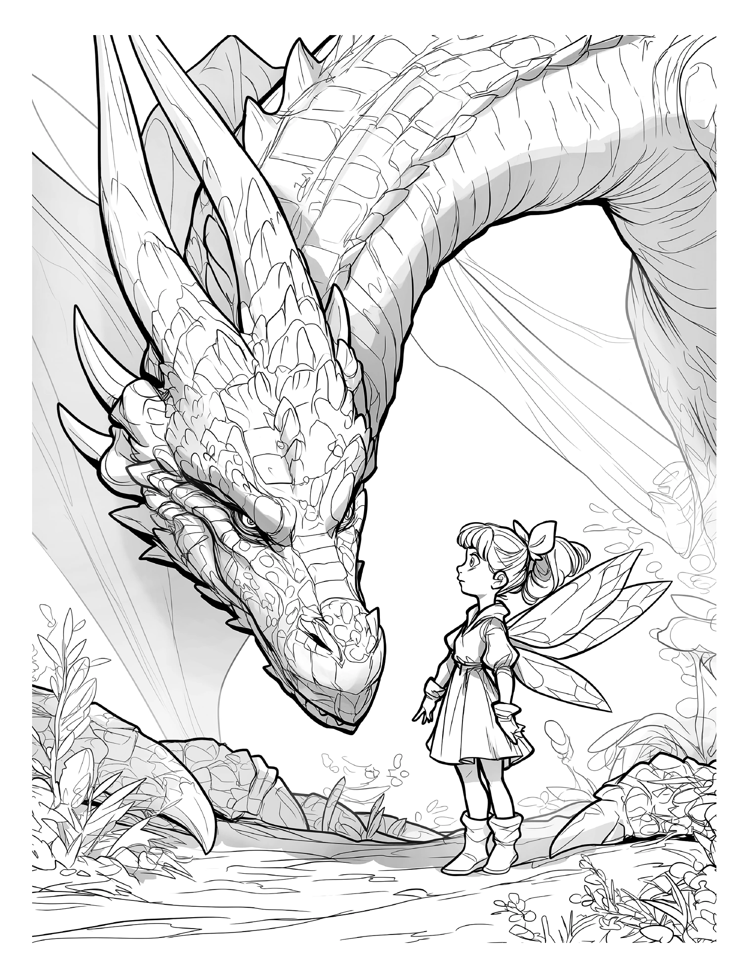 Großer Drache begegnet einer kleinen geflügelten Figur · PDF-Seite 5