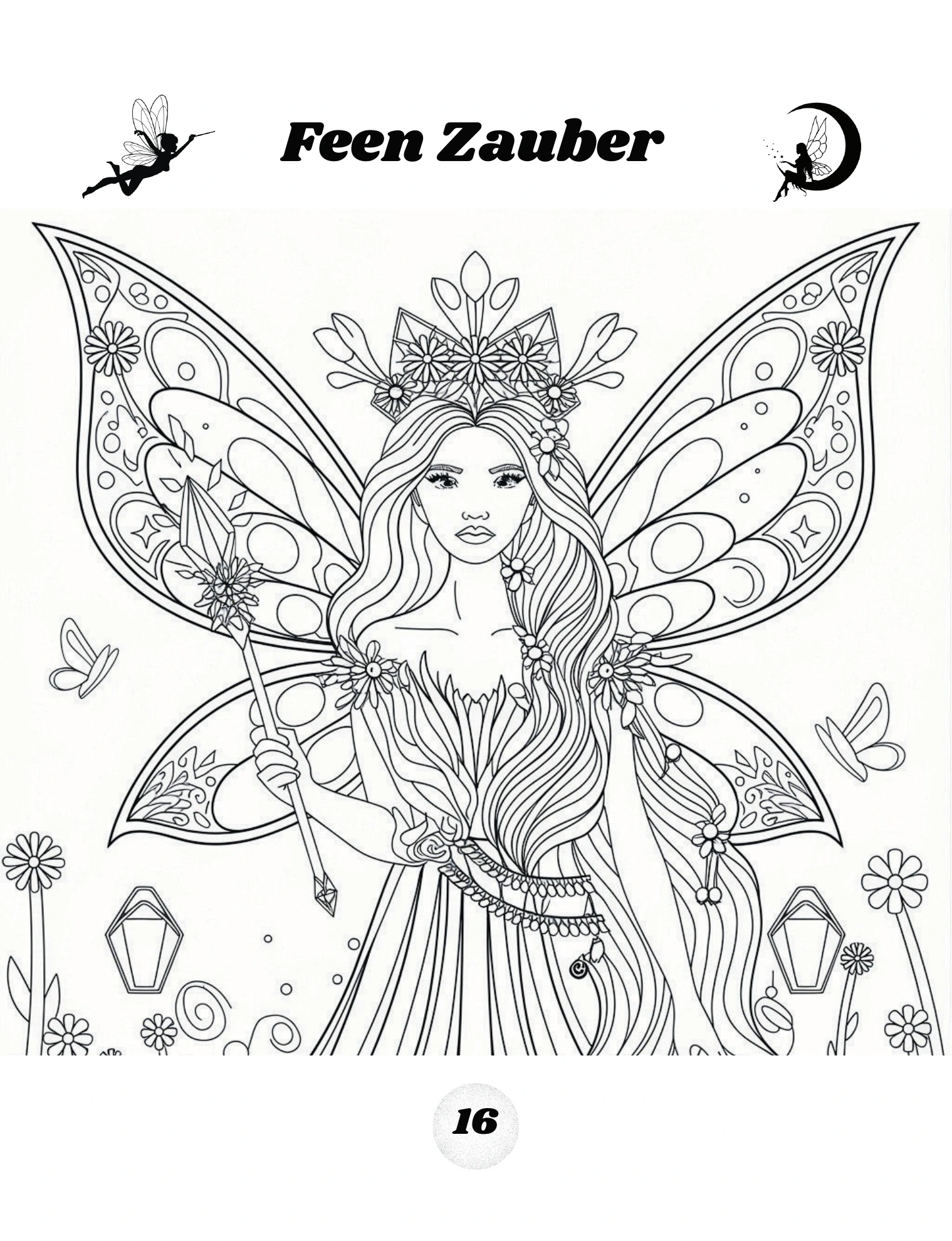 Feenkönigin mit Krone und ornamental verzierten Flügeln · PDF-Seite 33
