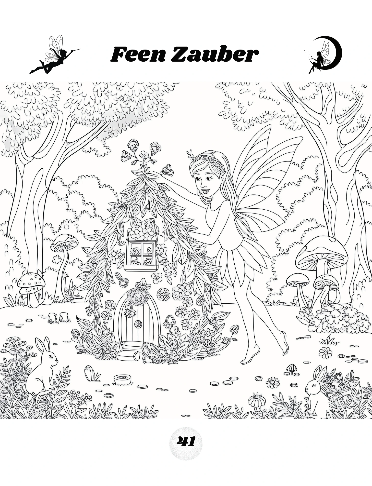 Fee im Zauberwald mit Bäumen, Blumen und Pilzen · PDF-Seite 83