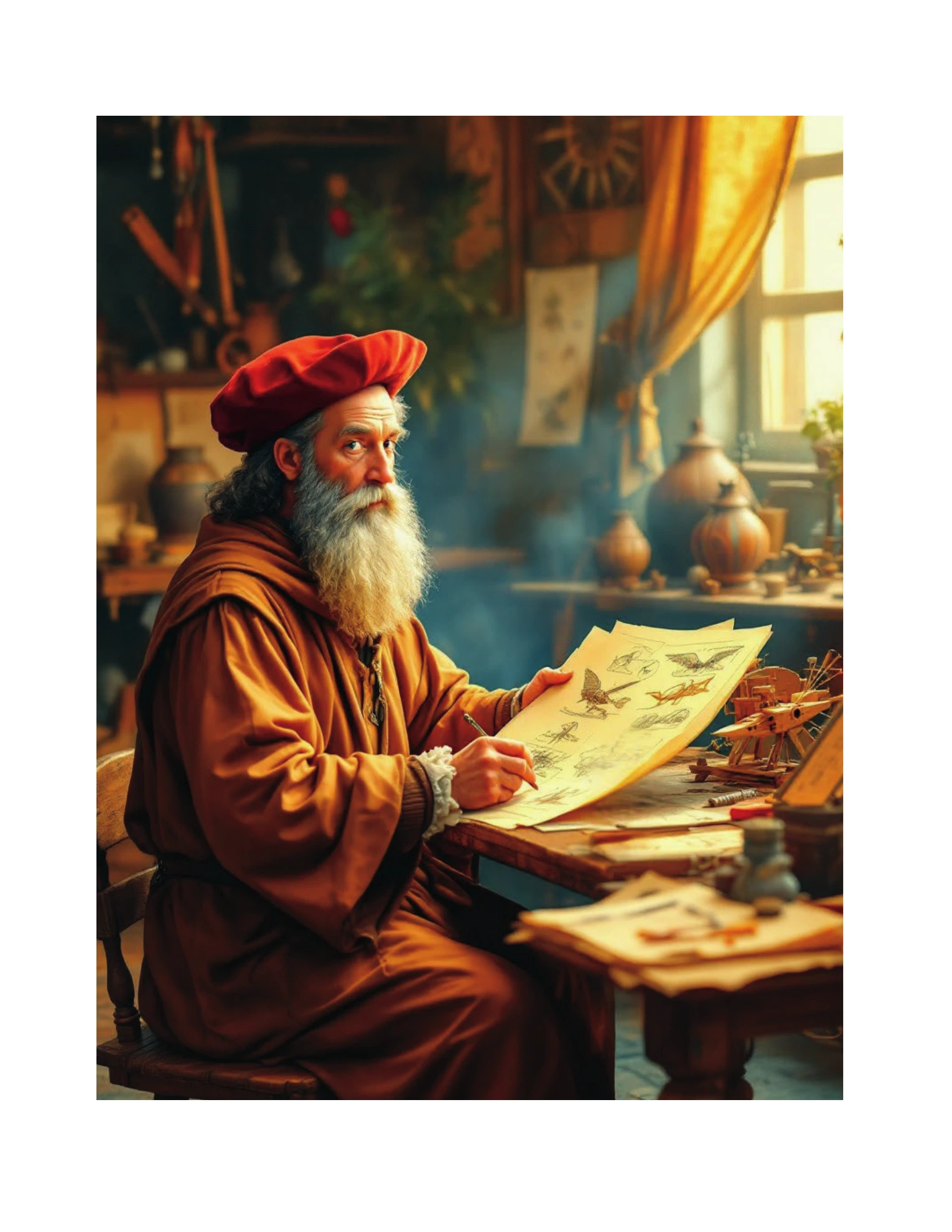 Leonardo da Vinci · Farbige Illustration · Buchseite 4
