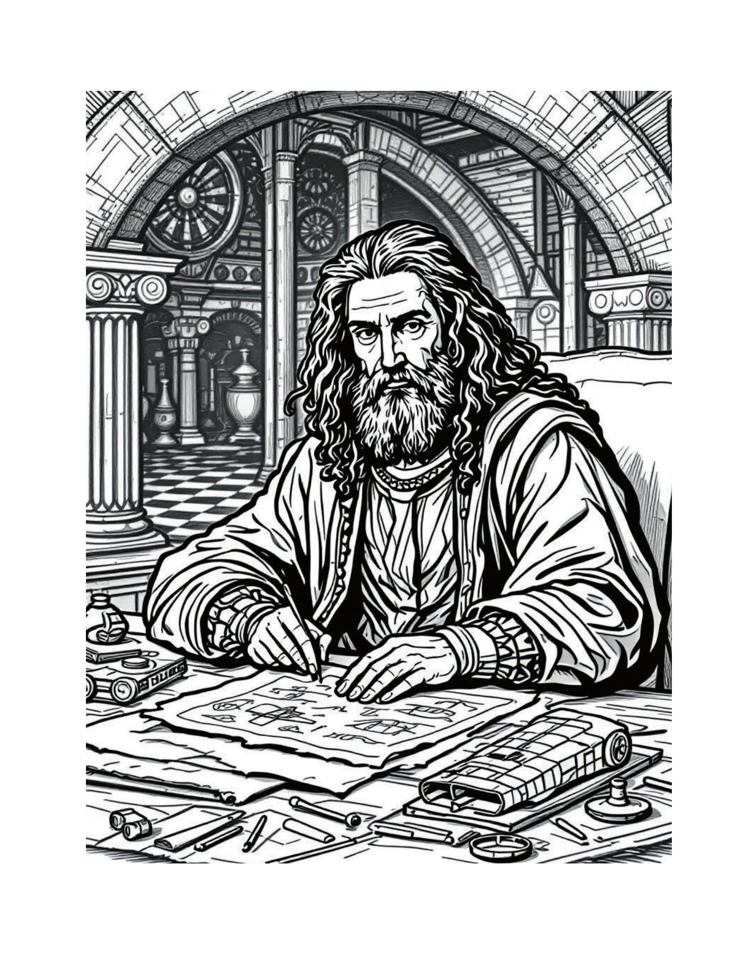 Leonardo da Vinci · Ausmalmotiv · Buchseite 5