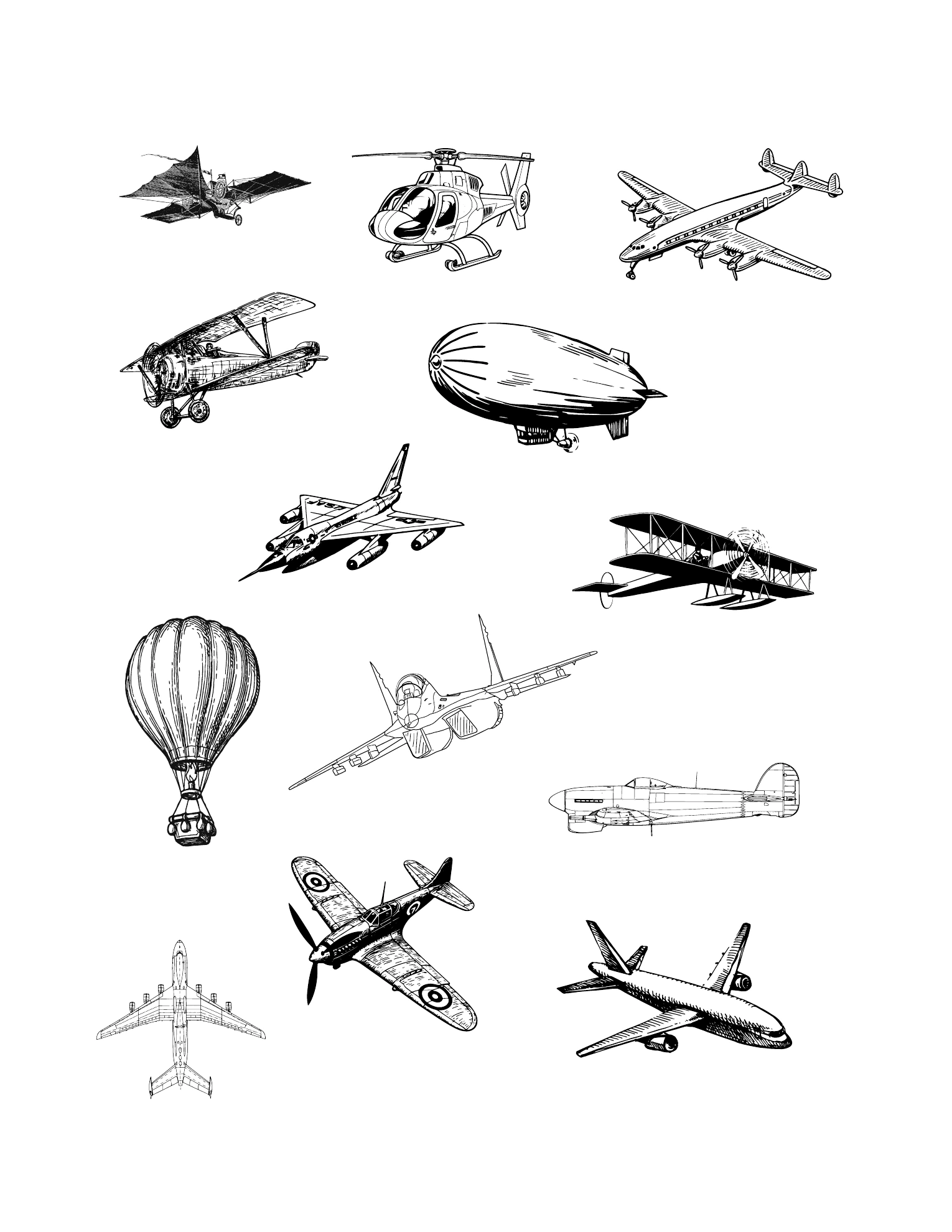 Fluggeräte und Flugzeuge · Ausmalmotive · Buchseite 6