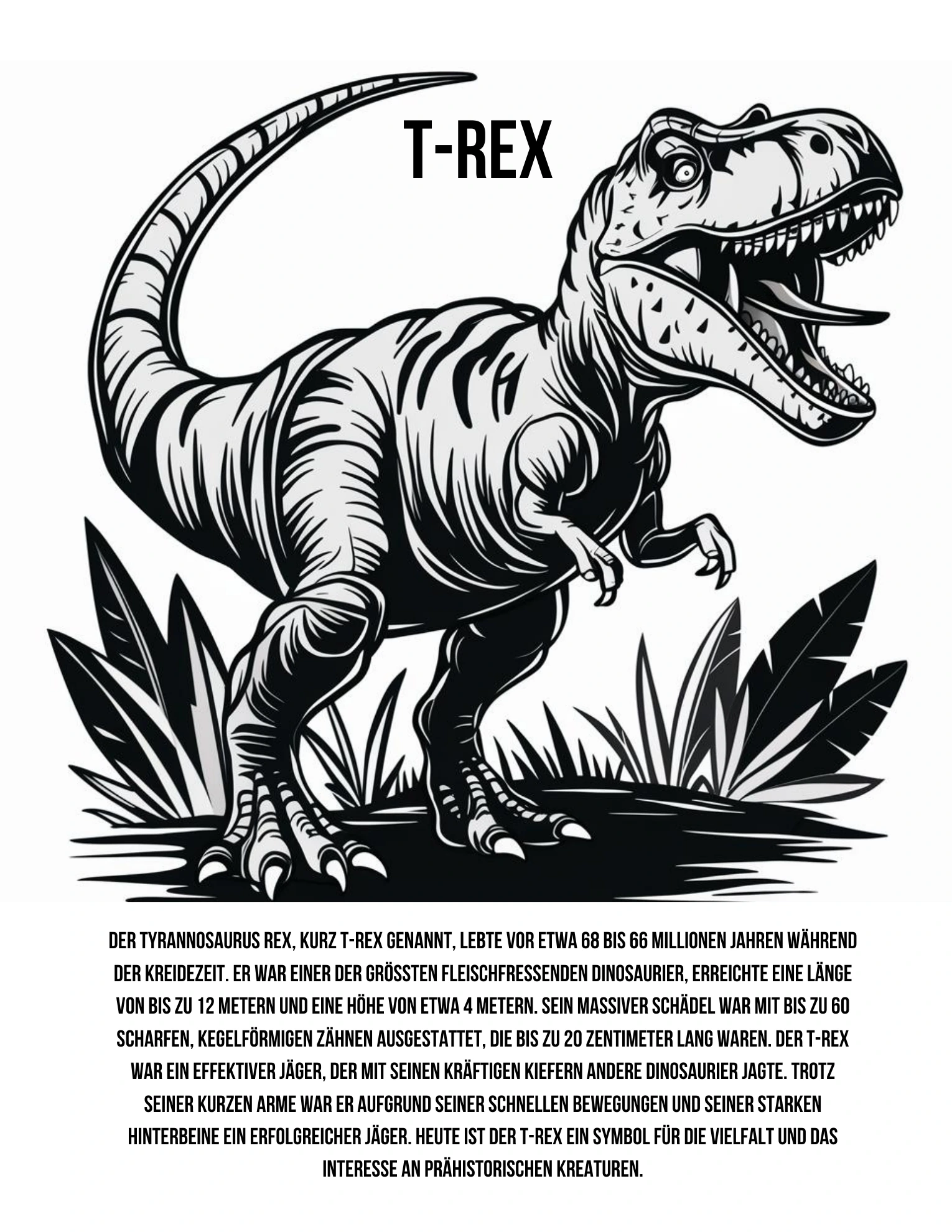 T-Rex · Ausmalmotiv mit Infotext · Buchseite 3