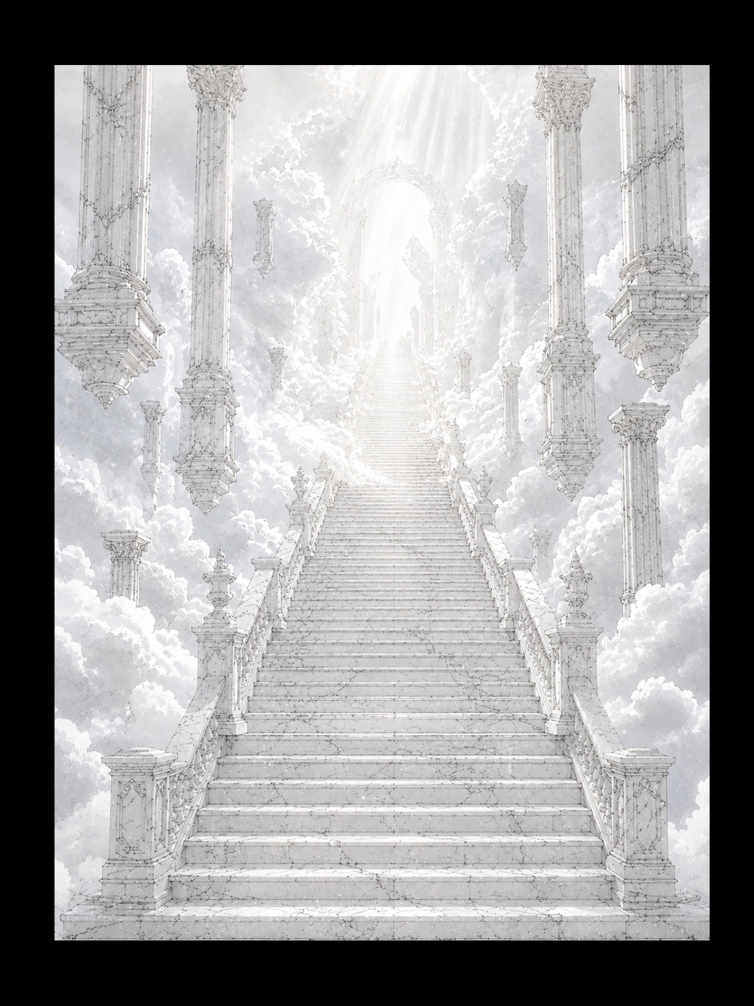 Treppe durch die Wolken · Ausmalmotiv · Buchseite 43
