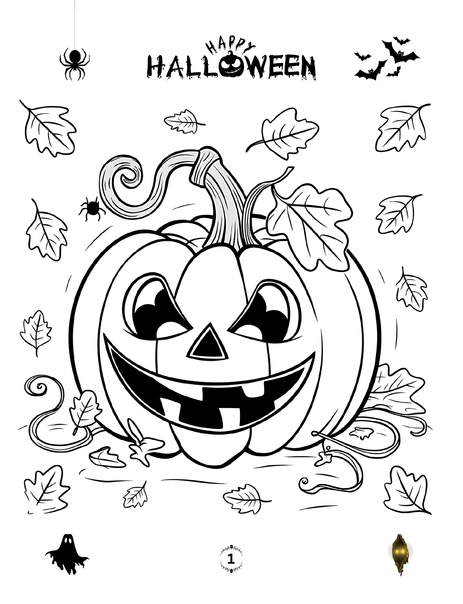Lachender Halloween-Kürbis mit Herbstblättern · PDF-Seite 3