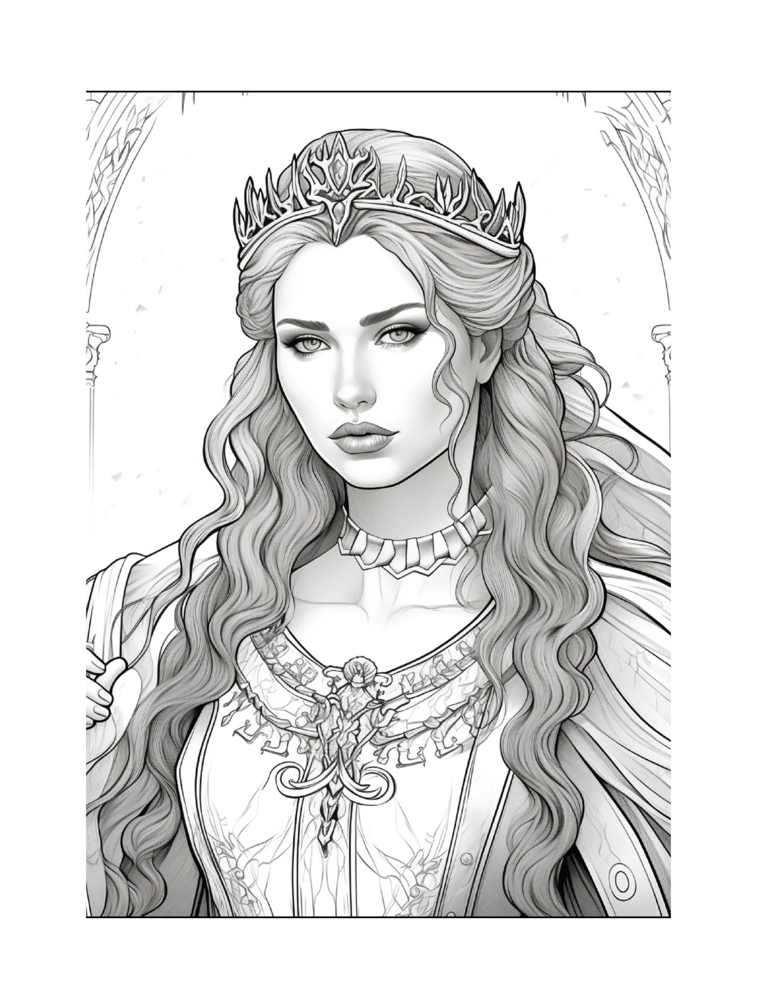 Königin mit Krone und kunstvollem Halsschmuck · PDF-Seite 33