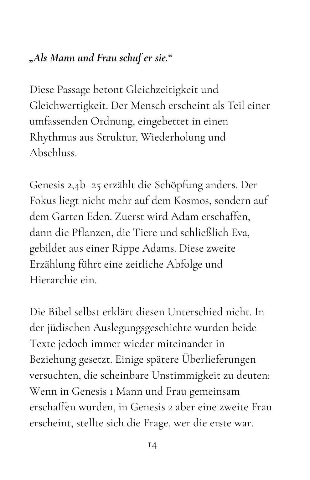 Kapitel 1: Die Schöpfung in zwei Erzählungen · Buchseite 14