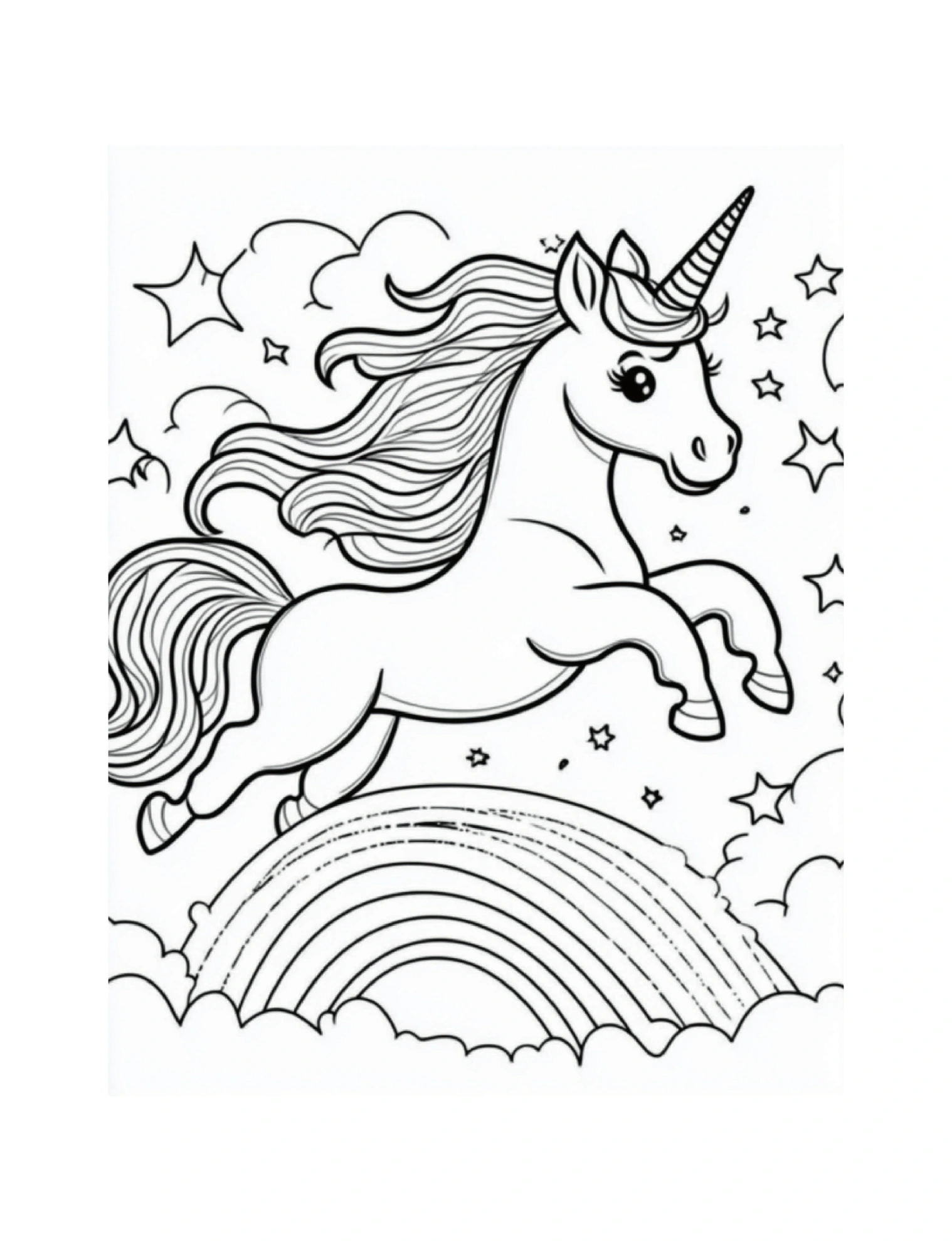 Einhorn über einem Regenbogen mit Sternen · PDF-Seite 3