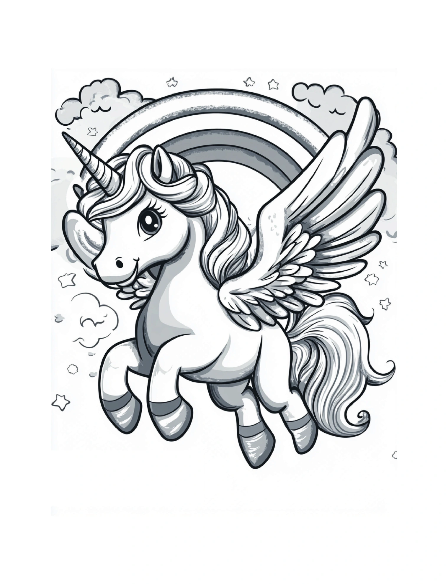 Geflügeltes Einhorn vor einem Regenbogen · PDF-Seite 23