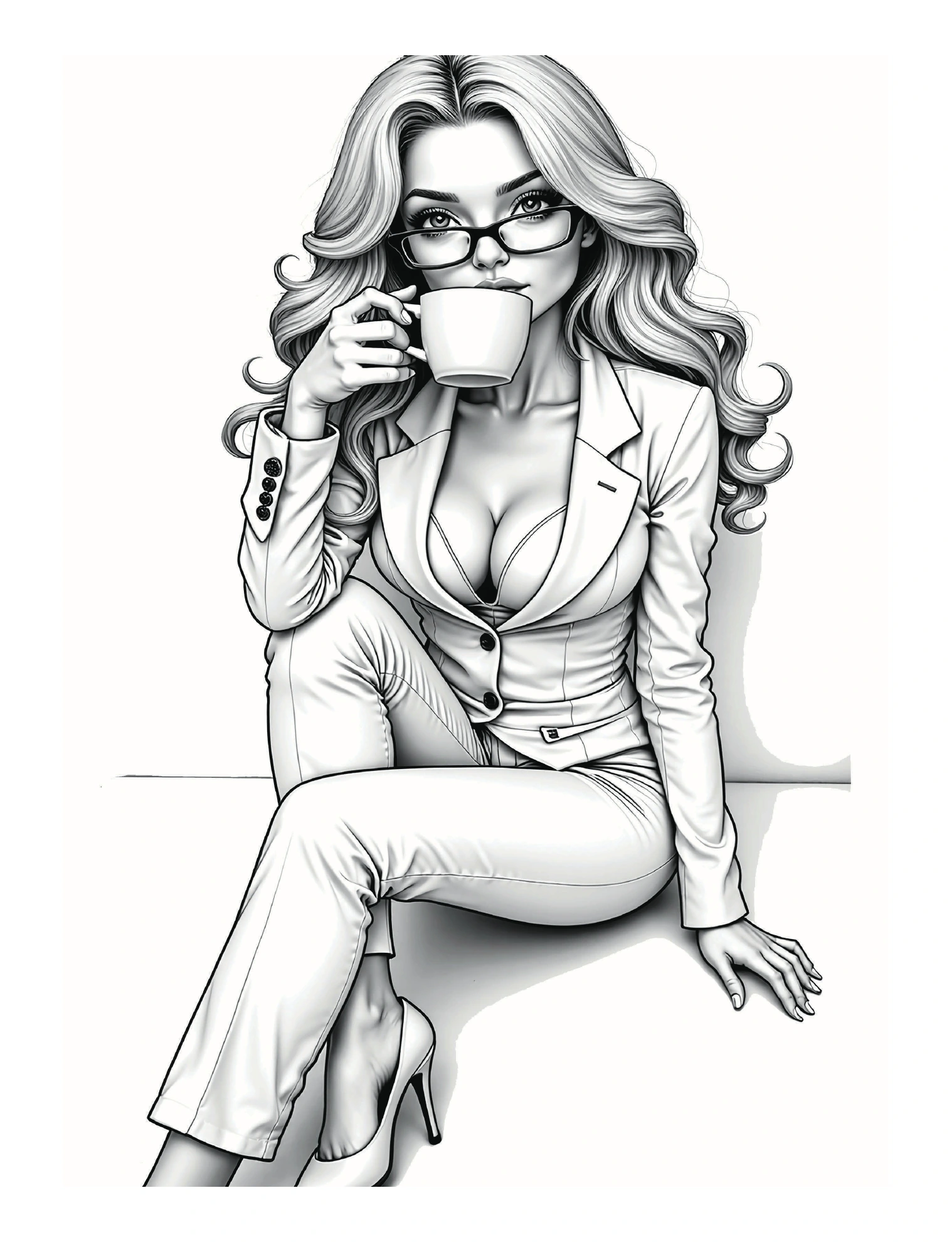Sitzende Frau mit Brille und Tasse · PDF-Seite 83
