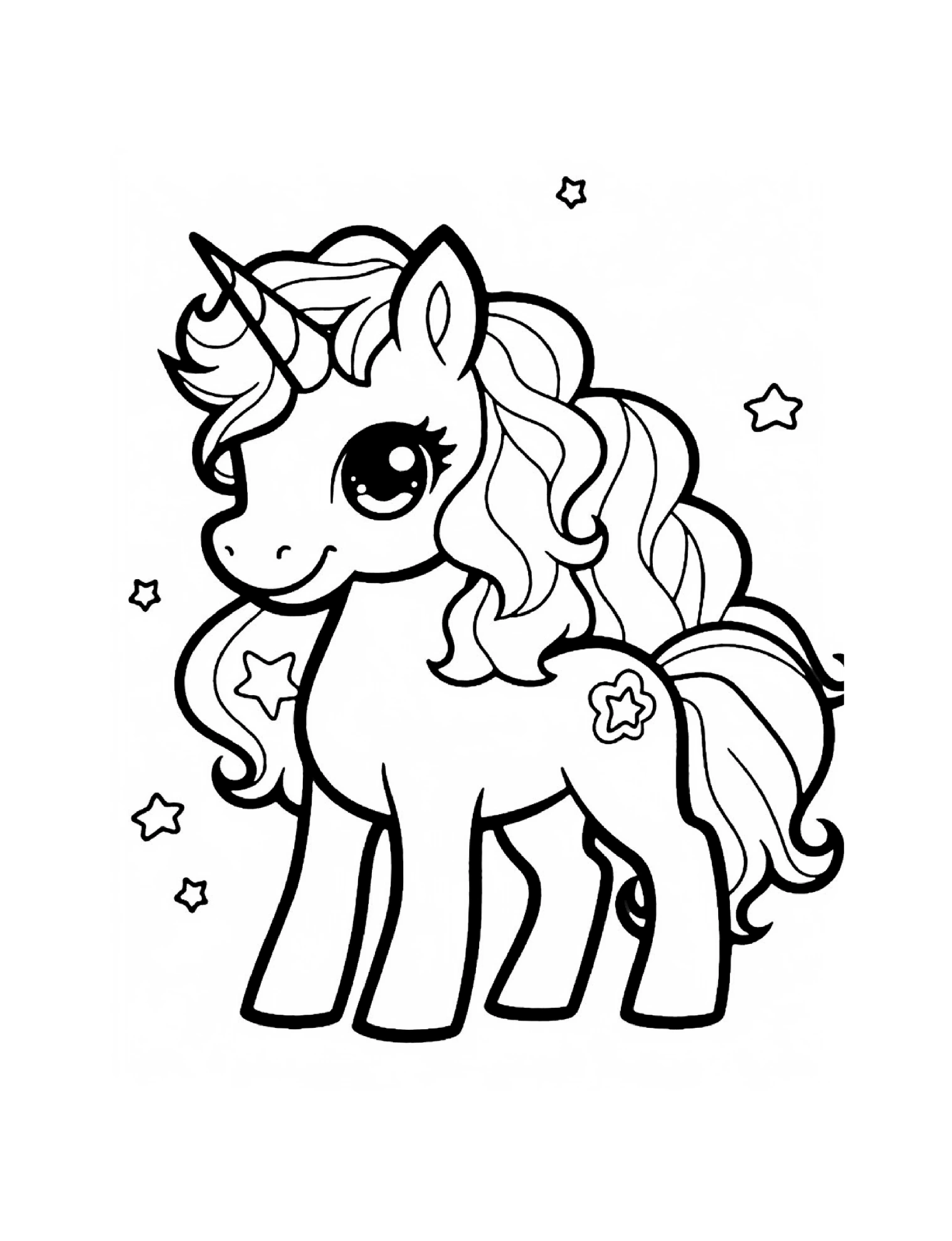 Einhorn mit Lockenmähne und Sternen · PDF-Seite 3