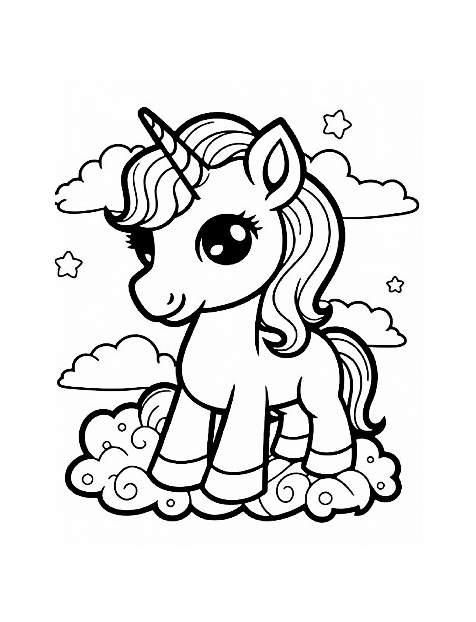 Sitzendes Einhorn zwischen Wolken · PDF-Seite 7