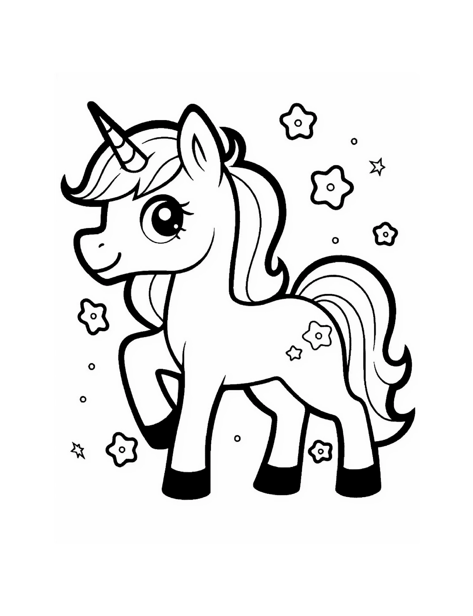 Stehendes Einhorn mit langer Mähne und Sternen · PDF-Seite 33