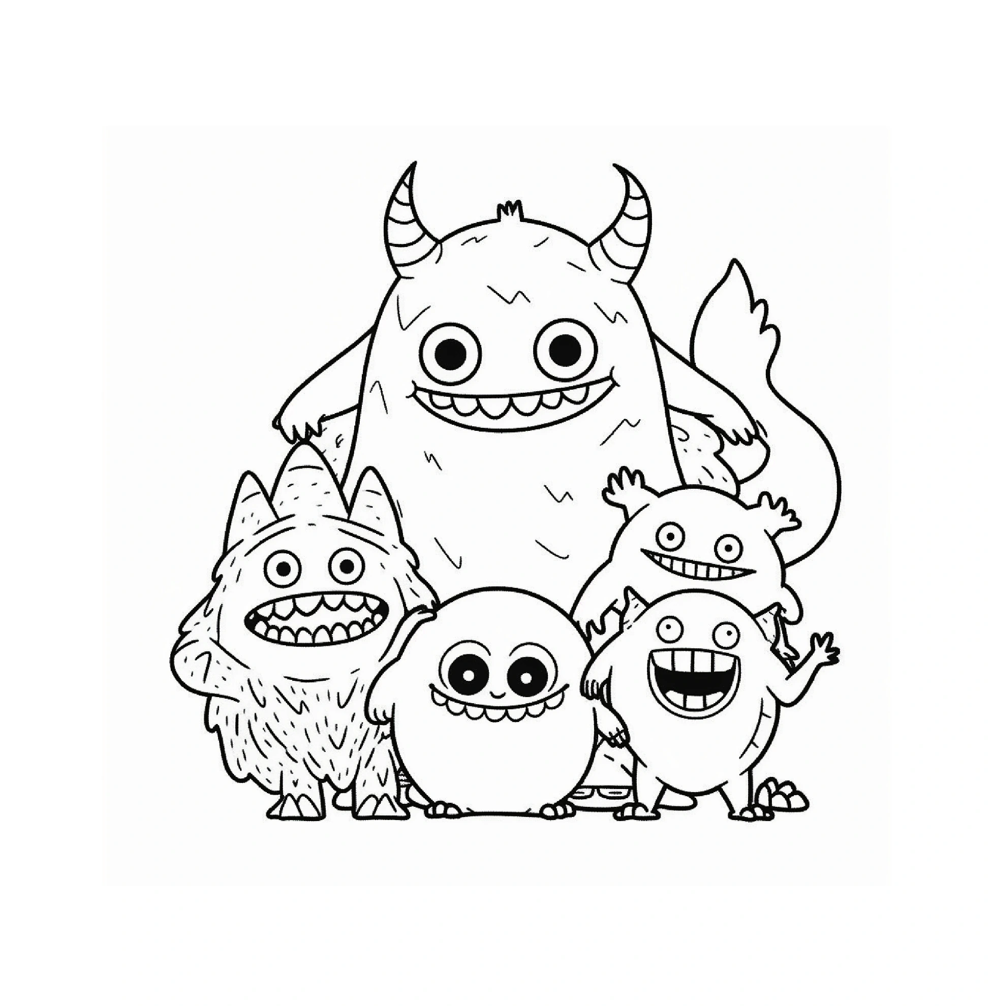 Monstergruppe mit flauschigen und gehörnten Figuren · PDF-Seite 53