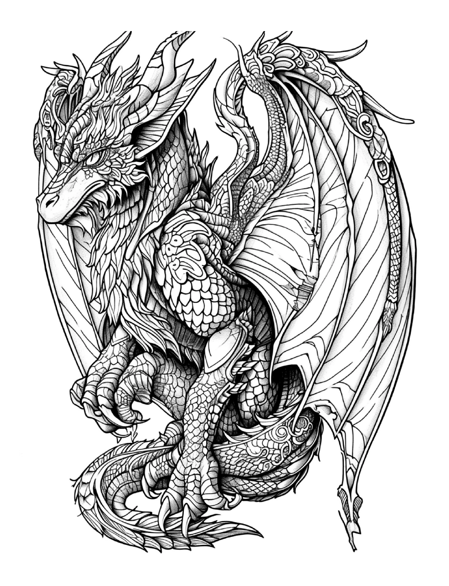 Drache mit ausgebreiteten Flügeln und feinen Schuppen · PDF-Seite 55
