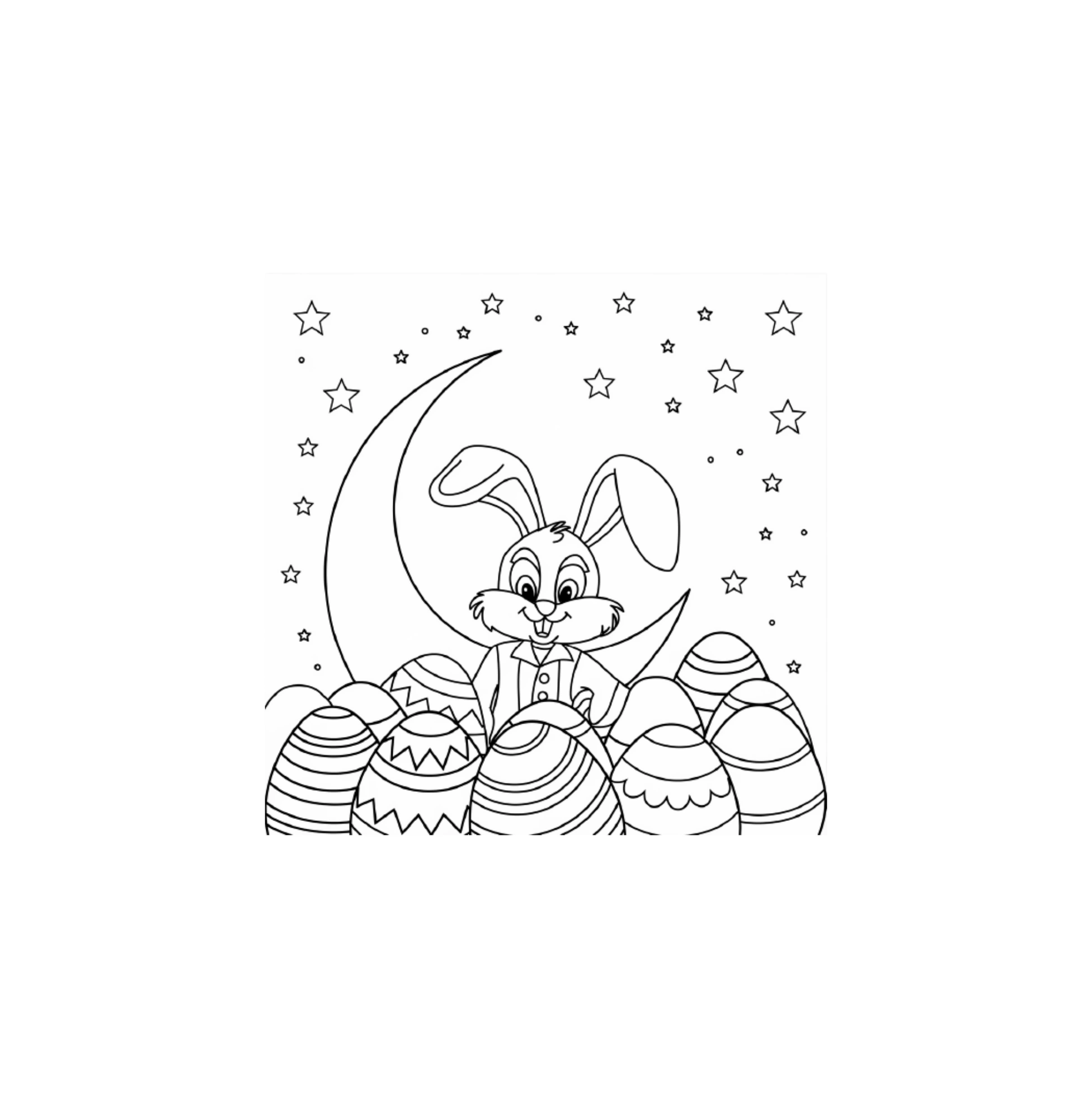 Osterhase mit Ostereiern unter Mond und Sternen · PDF-Seite 23