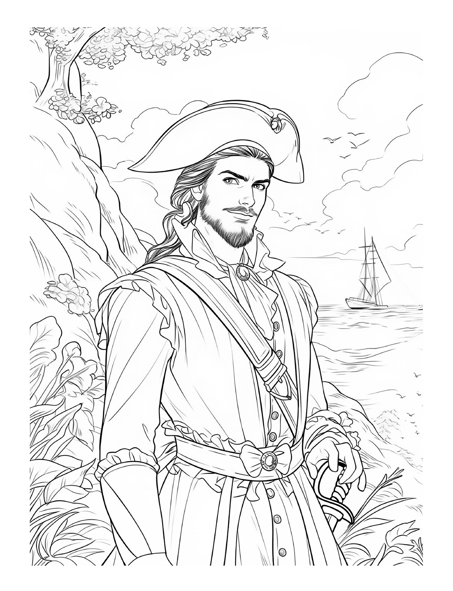 Piratenfigur an einer bewachsenen Küste · PDF-Seite 13