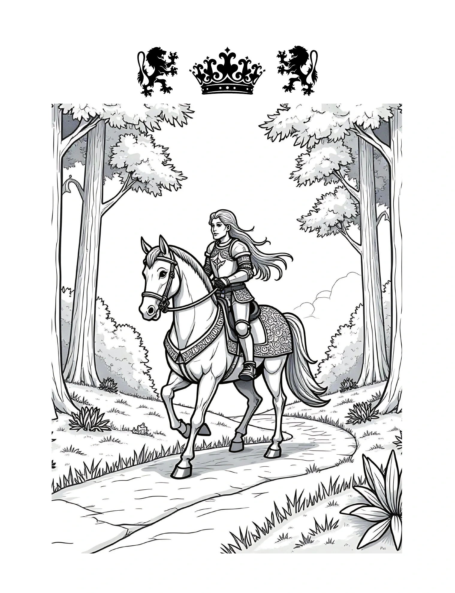 Ritter zu Pferd auf einem Waldweg · PDF-Seite 7