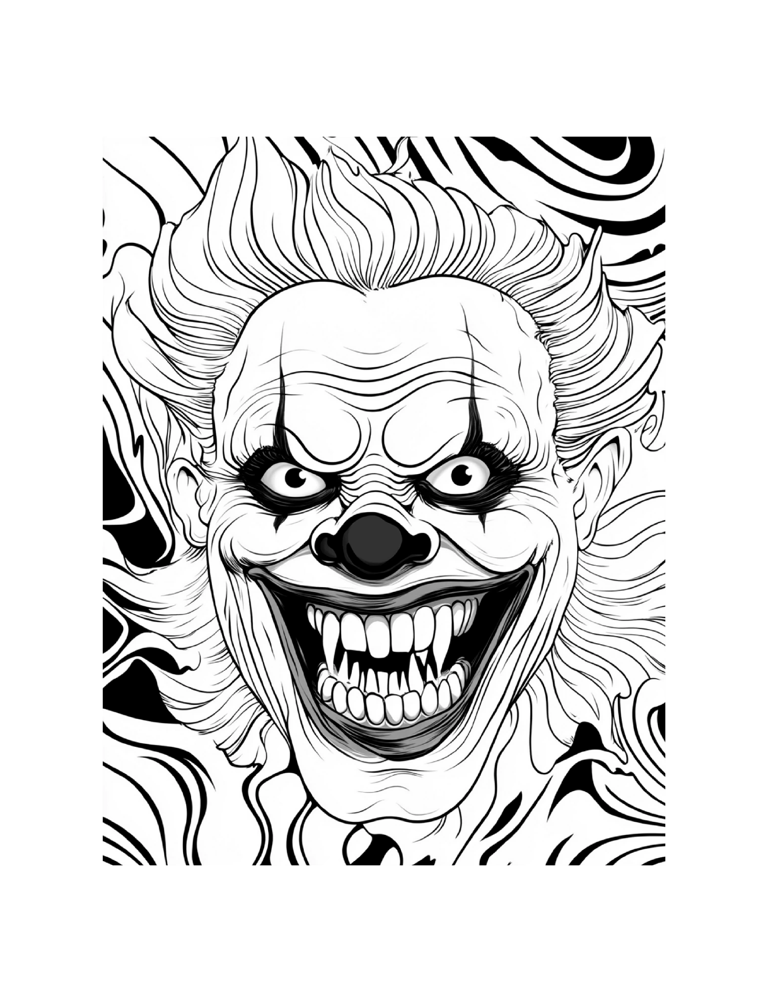 Grinsender Clown vor einem geschwungenen Muster · PDF-Seite 7
