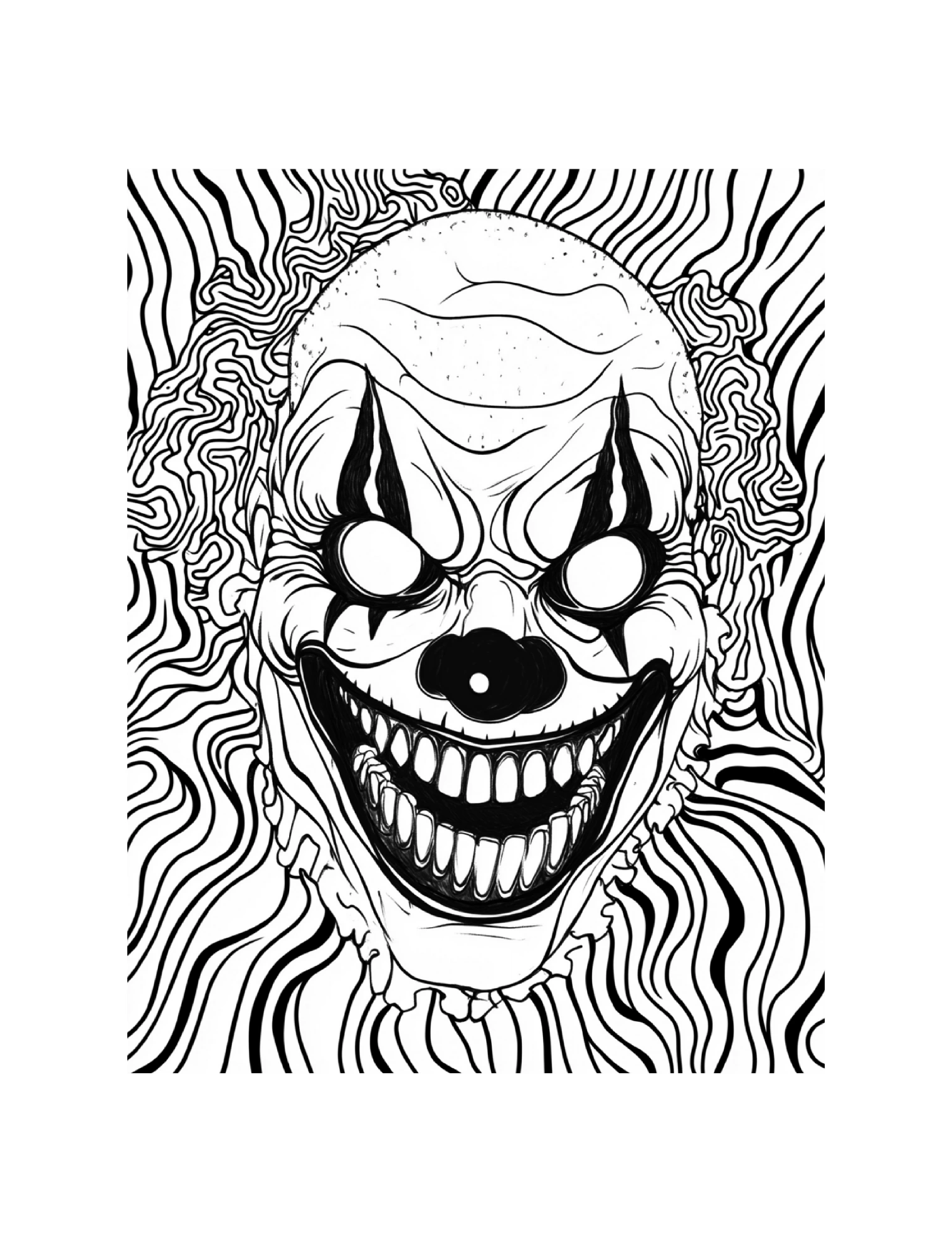 Finsterer Clown mit Streifenmuster im Hintergrund · PDF-Seite 63