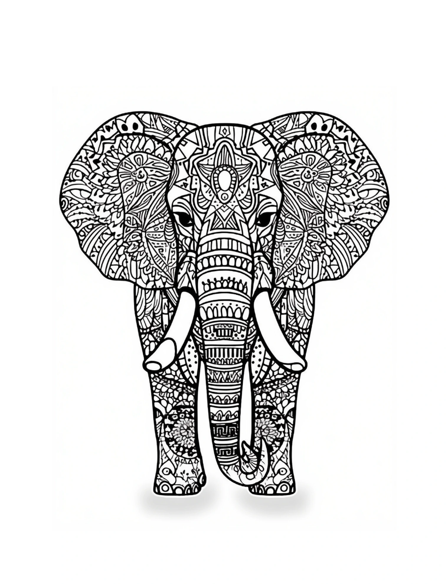 Elefant mit symmetrischen Mandala-Ornamenten · PDF-Seite 23