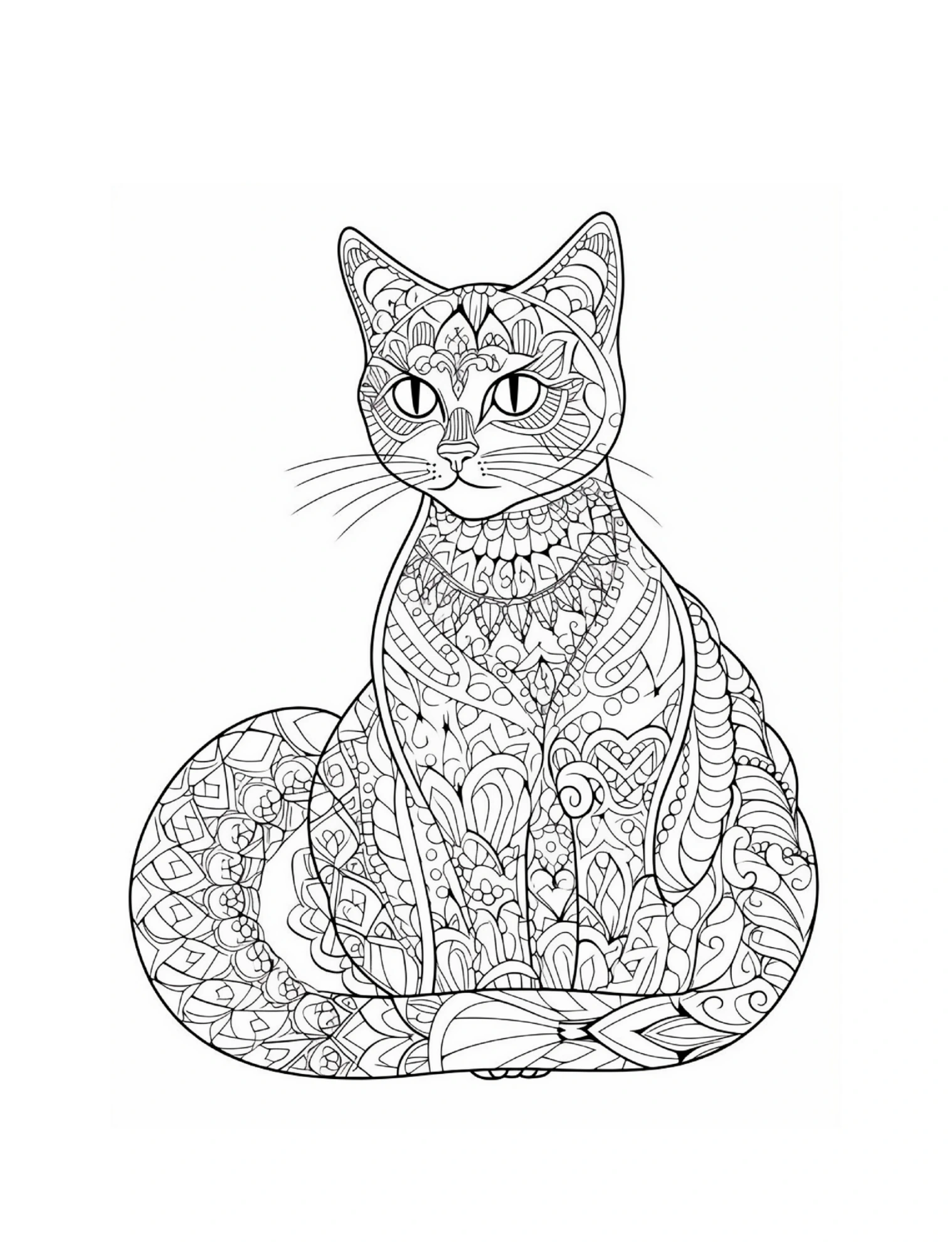 Sitzende Katze mit floralen und geometrischen Mustern · PDF-Seite 21