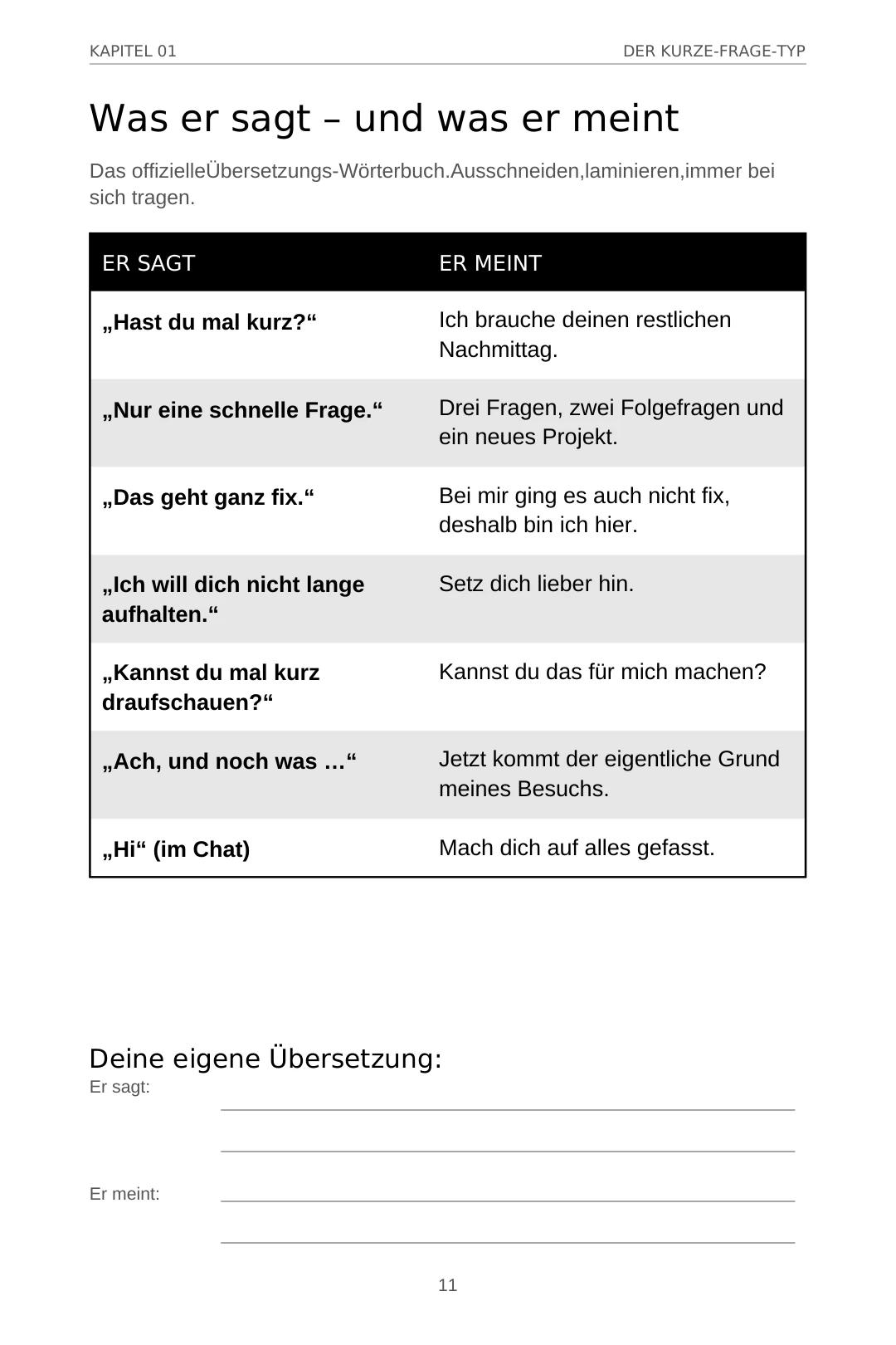 Was er sagt – und was er meint · Buchseite 11