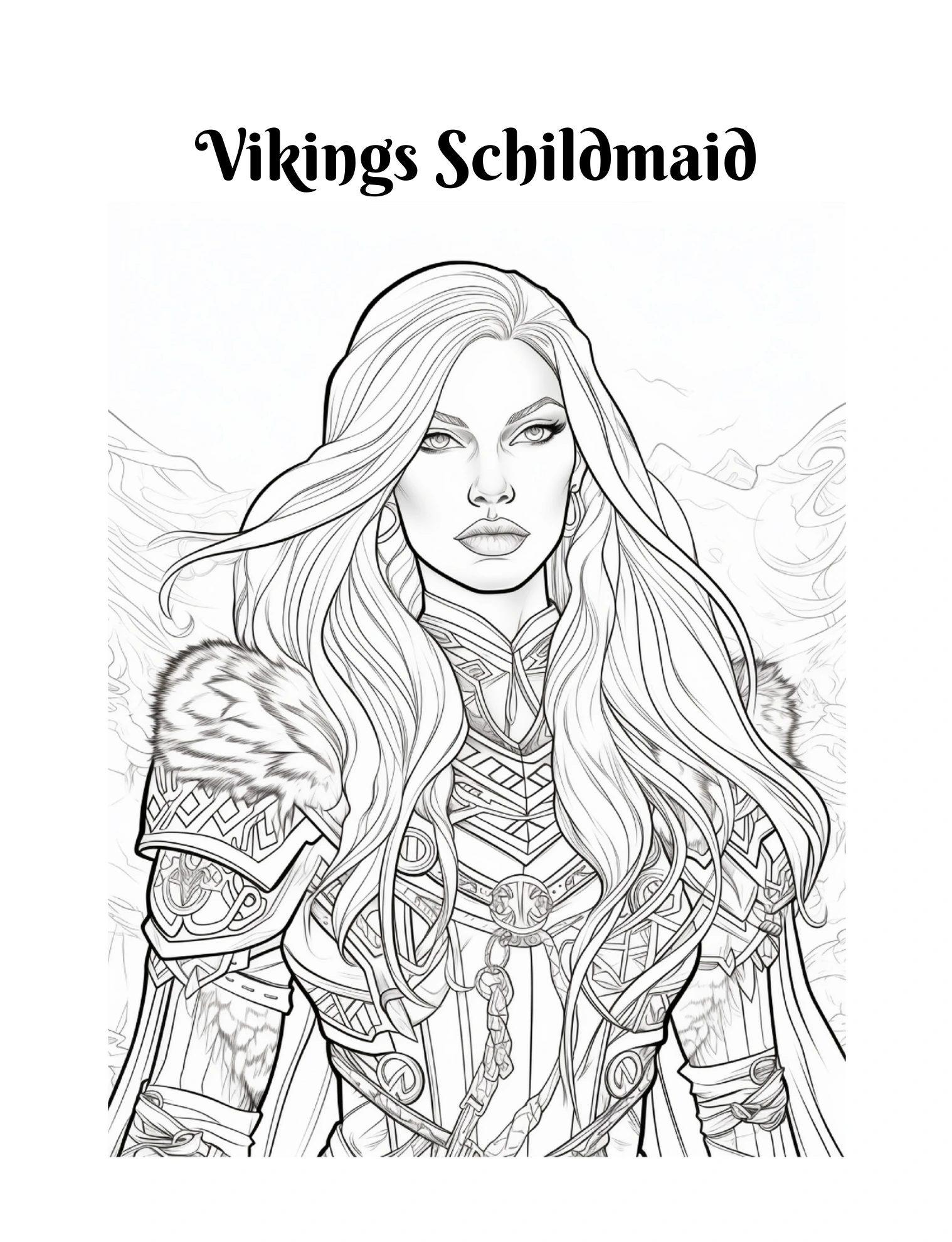 Wikingerfrau mit langen Haaren und verzierter Rüstung · PDF-Seite 23